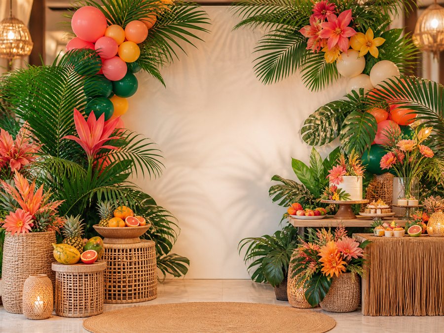 Diseño festivo con colores tropicales para una fiesta de cumpleaños